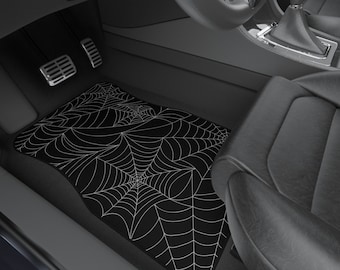 Goth Spiderweb Car Mats Set of 4 | Black Emo Gothic Car Accessories | Front & Rear Rubber Car Mats (Set of 4) | Matching Seats