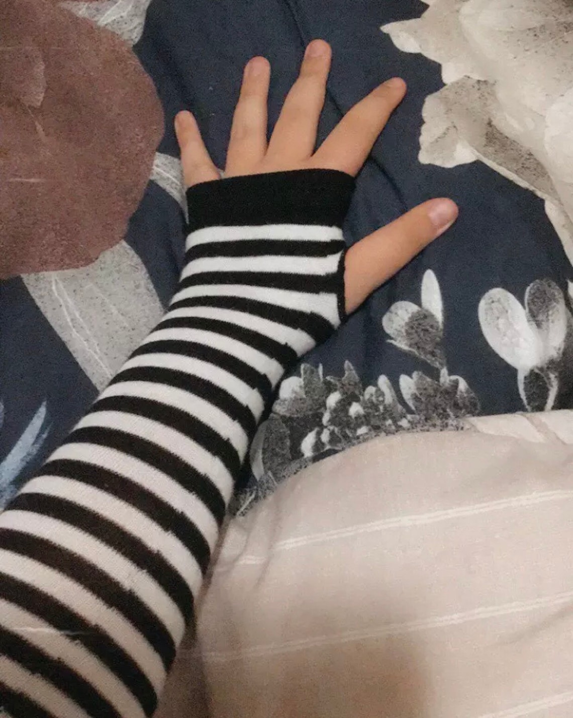 Striped Fingerless Gloves Black and White - Etsy