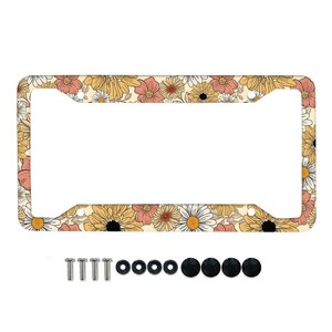 Cottagecore Boho Flowers Sunflower Aesthetic License Plate Frame for Women