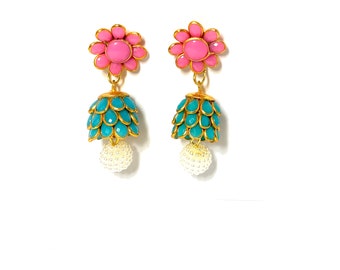 Jhumka earring | hanging earrings | Plastic beads earrings with gold metal with pearl