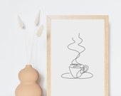 Coffee Cup Wall Art Instant Download,Black Lines Drawing,Minimalist Pencil Sketch,Coffee Lover Decor,Kitchen Decoration Coffee Art Print