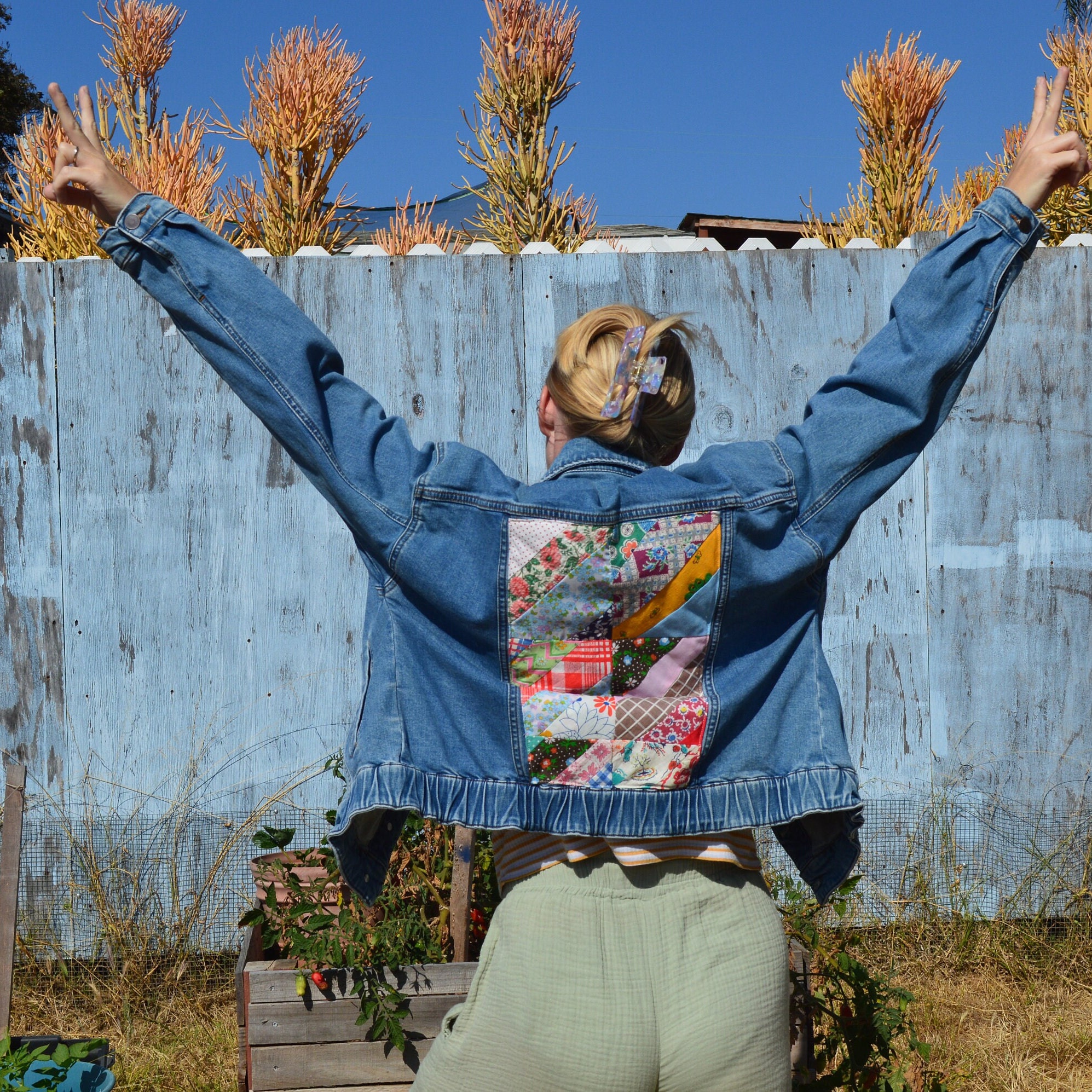 Vintage Quilt Patchwork Upcycled Denim Blazer – Size 10 SOLD main image 1