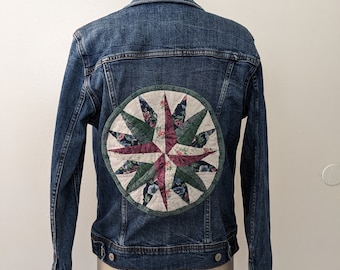 Upcycled Vintage Quilted Denim Jacket, Handcrafted Jean Jacket, Gift for Her, Embellished, Eco friendly, Patchwork, Boho