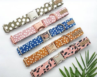 Dog collars - Polka Dots in pink, teal, green, and mustard.