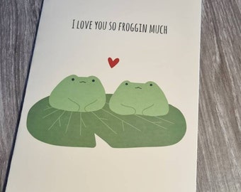 Cute frog pair card, A5 kawaii frog card, frog Valentines Day card, love you card for Birthdays, Anniversaries, for couples