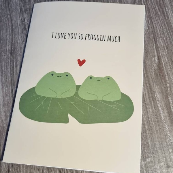 Cute frog pair card, A5 kawaii frog card, frog Valentines Day card, love you card for Birthdays, Anniversaries, for couples