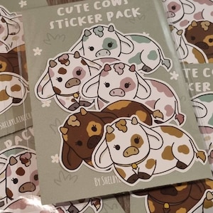 Cute cow sticker pack, kawaii farmcore sticker pack, set of 5 cute cow stickers for journals, notebooks