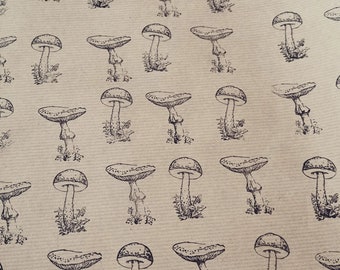 Recyclable mushroom wrapping paper, cottagecore brown paper gift wrap, eco friendly hand stamped paper for gifts