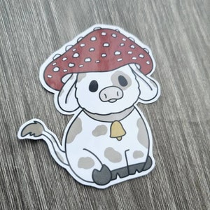 Cute mushroom cow sticker, farmcore stickers for journals, laptops and planners