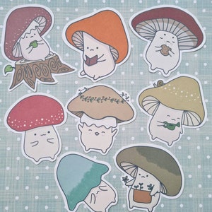 Set of 8 cute mushroom stickers, autumn journal stickers, mushroom sticker pack, mushroomcore stickers for planners and laptops