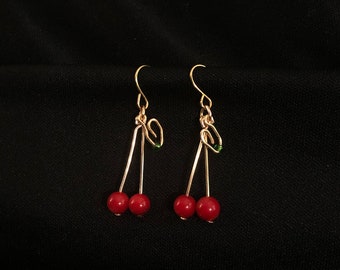 mini coral cherry earrings