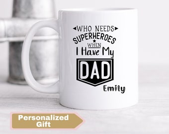 Personalized Superhero Dad Mug, Dad birthday gift from daughter son kids, custom superhero gift, super dad gift, #1 dad gifts, papa gifts,