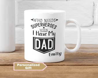 Taza personalizada de papá superhéroe, regalo del Día del Padre de hija hijo hijo, regalo personalizado de superhéroe, regalo súper papá, regalos de papá # 1, regalos de papá, regalos de papá,