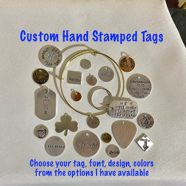 Personalized Metal Stamped Tag, Personalized Metal Stamped Charm, Metal ID Tag, Custom Metal Labels, Pet Collar Tag, Custom Metal Charm