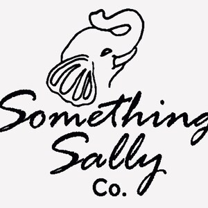 May include: Black and white illustration of an elephant with the text "Something Sally Co."