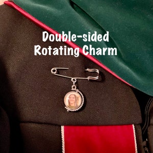 Personalized Memorial Photo Pin, Graduation Rotating Photo Charm, Graduation Pin, Memorial Lapel Pin, Memory Grad Gift, Grad Gown Pin