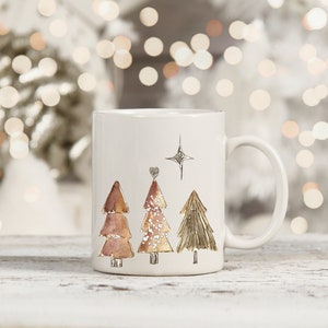 Ceramic Christmas Mug, Watercolor Pine Tree Mug, Holiday Mug, Farmhouse Christmas Mugs