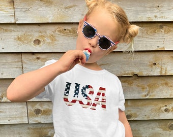 USA ungdomst-t-shirt | Patriotisk t-shirt | Amerikansk flaggtröja | Kortärmad barnt-t-shirt | Flaggt-t-shirt
