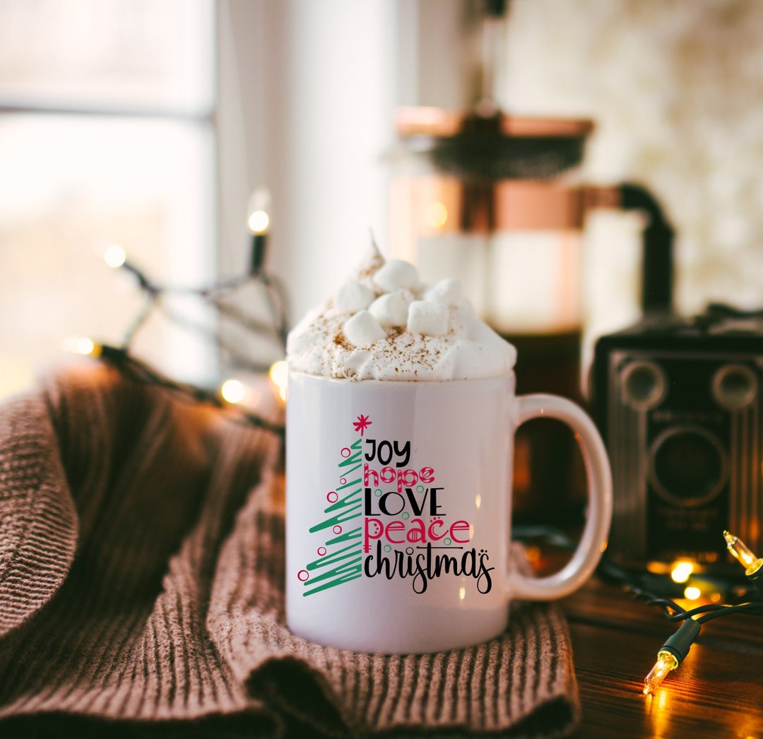 Christmas Coffee Mug, Christmas Tree Mug, 15 Oz. White Ceramic Mug, Hot