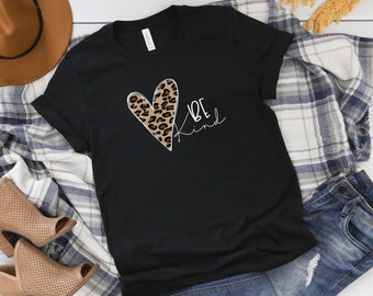 Be Kind T-Shirt | Leopard Print Heart Shirt | Bee Kind Crewneck Unisex Tee