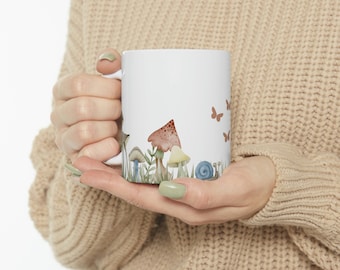 Mushroom Mug, Cottagecore Mug, Mushroom Gift, Plant Mug, Aesthetic Cup, Ceramic  11 ounce Mug