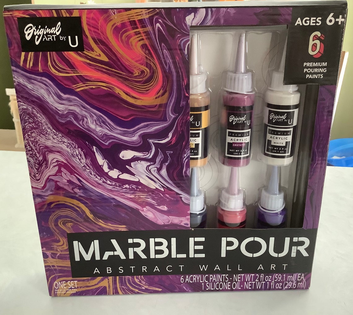Marble Pour Abstract Wall Art Acrylic Paint Kit purple pink Etsy