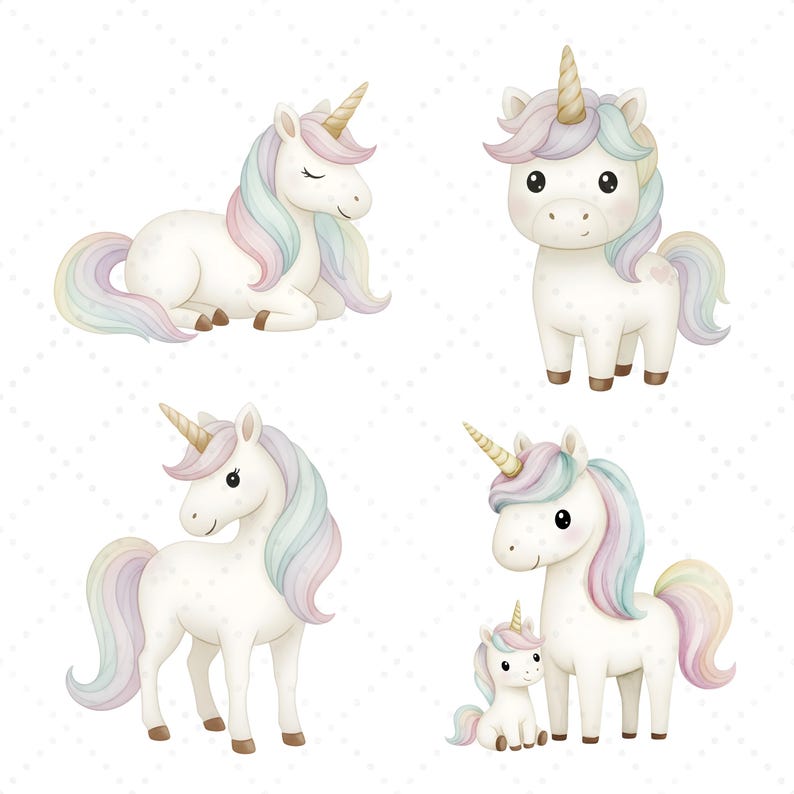 Pastel Watercolor Unicorn Clipart Bundle, 56 PNG Files - Etsy