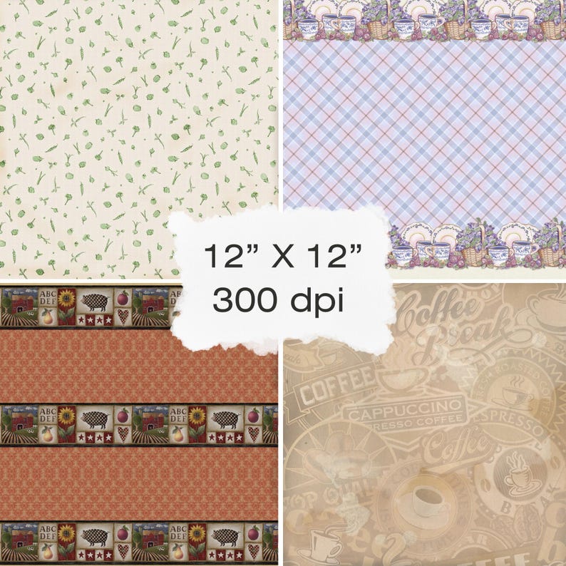 Vintage Kitchen Paper Pack – 12 Digital Antique Wallpapers | Grunge ...