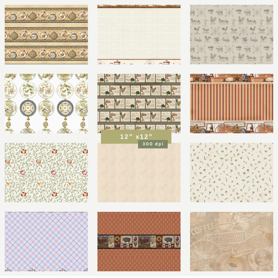 Vintage Kitchen Paper Pack – 12 Digital Antique Wallpapers | Grunge ...