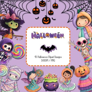 Pastel Kawaii Halloween Clipart Bundle: 43 PNG Graphics (Digital Download