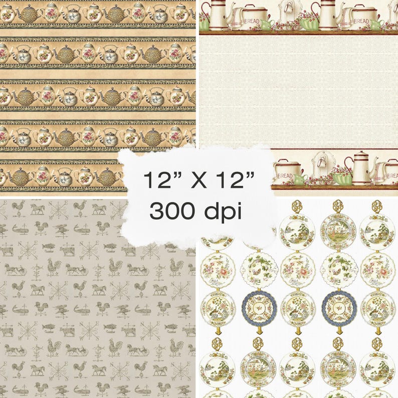 Vintage Kitchen Paper Pack – 12 Digital Antique Wallpapers | Grunge ...