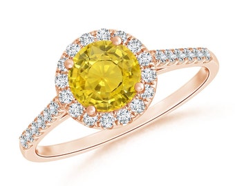 Handmade Yellow Sapphire Ring – Sterling Silver, Simulated Diamond Halo