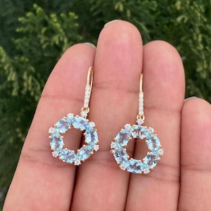 Aquamarine Earrings- 14k Gold Aquamarine Earrings- Blue Gemstone Earrings- Aquamarine Diamond Earrings- Bridal Earrings- Natural Aquamarine