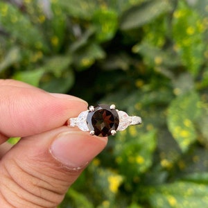 Quartz Engagement Ring- Round Smoky Quartz Ring- Brown Gemstone Ring- Natural Smoky Quartz