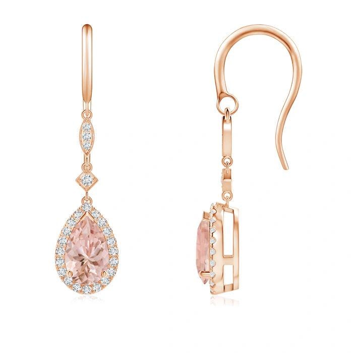 Pear Morganite Drop Earrings - Rose Gold, CZ Diamonds