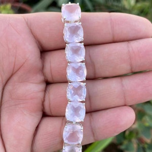 Rose Quartz Bracelet- Cushion Shape Bracelet- Pink Gemstone Bracelet- Natural Rose Quartz- Rose Quartz Jewelry