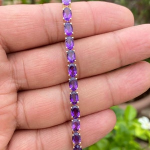 Oval Amethyst Bracelet- Tennis Bracelet- Amethyst Jewelry- 14k Gold Amethyst Bracelet- Gift For Her- Dainty Bracelet- February Birthstone