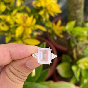 Rose Quartz Ring- Emerald Cut Rose Quartz Ring- Pink Gemstone Ring- Natural Rose Quartz