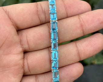 Swiss Blue Topaz Bracelet - Sterling Silver Tennis Bracelet