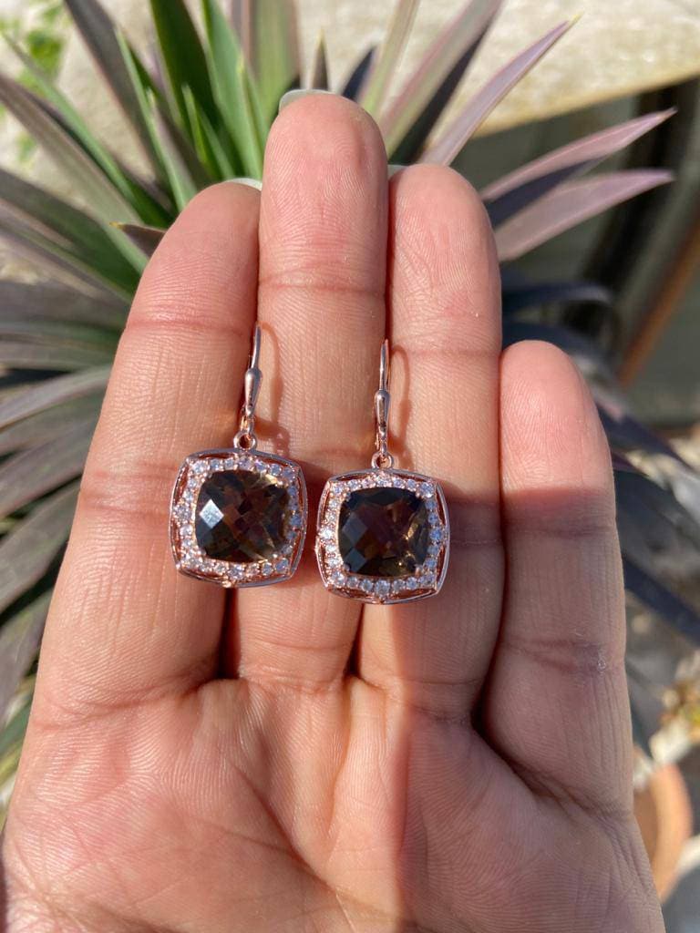 Color Block Drop Earrings, Smoky Topaz