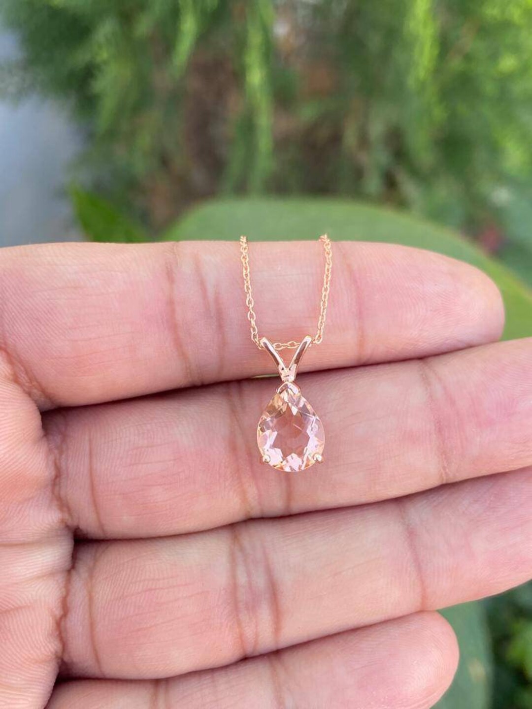 LADIES PENDANT 1/6 CT ROUND/CAPPUCCINO/OVAL PEACH MORGANITE DIAMOND 10K ROSE  GOLD (CENTER-3/4) | Angelucci Jewelry