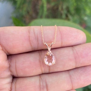 Pear Morganite Necklace- Peach Morganite Necklace- Wedding Jewelry- Morganite Pendant- Rose Gold Morganite Necklace