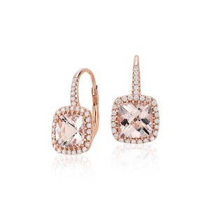 Morganite Earrings- Rose Gold Morganite Earrings- Cushion Morganite Earrings