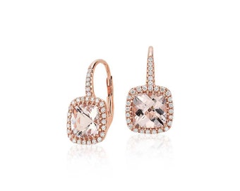Morganite Earrings- Rose Gold Morganite Earrings- Cushion Morganite Earrings