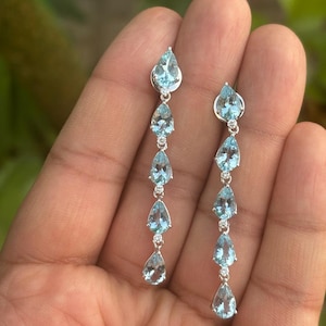 Aquamarine Earrings- 14k Gold Earrings- Gemstone Earrings- Aquamarine Diamond Earrings- Bridal Earrings- Natural Aquamarine- Dangle Earrings