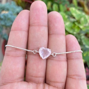 Rose Quartz Bracelet- Heart Shape Bracelet- Rose Quartz Heart Bracelet- Natural Rose Quartz- Rose Quartz Jewelry