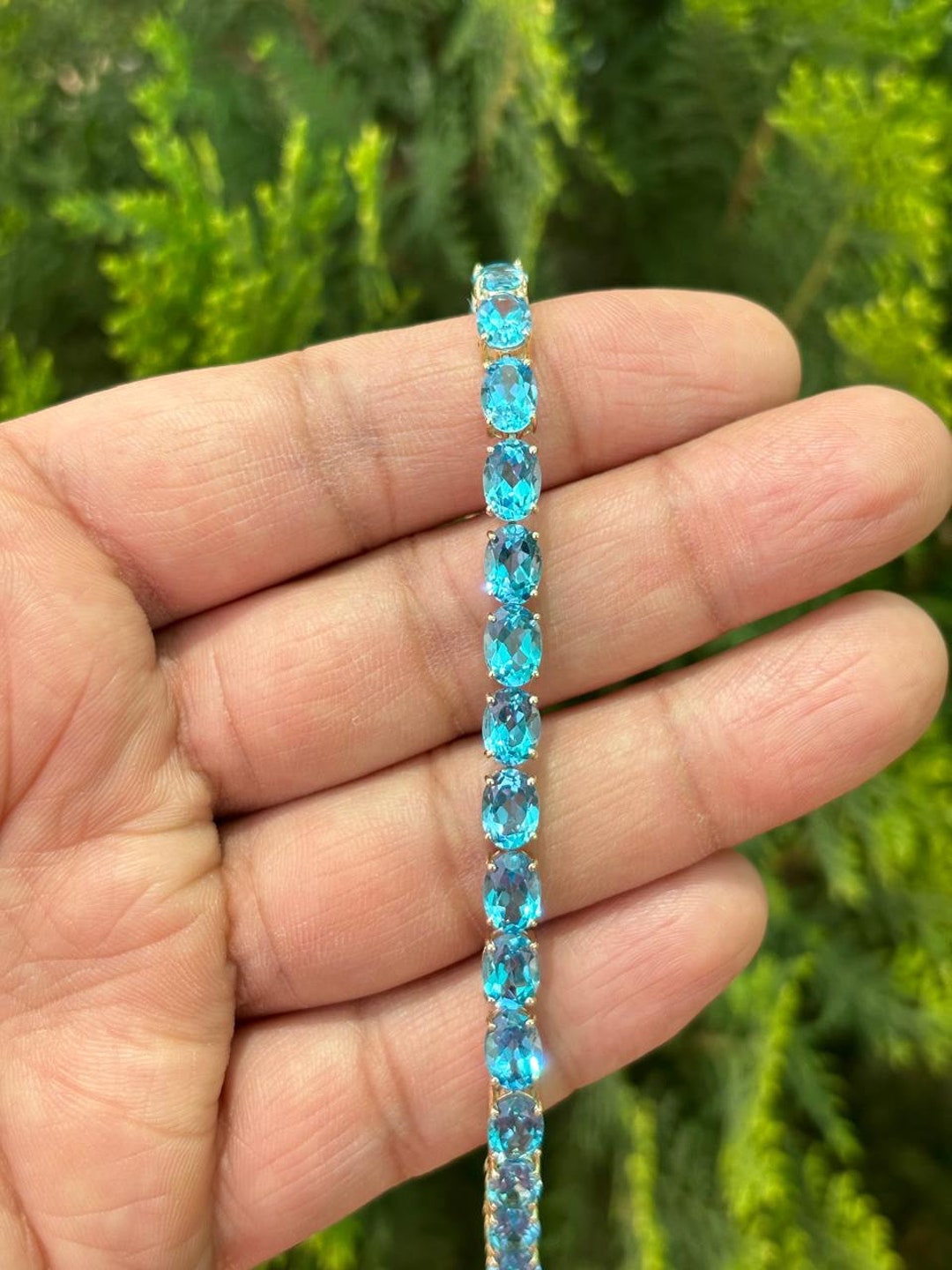 Swiss Blue Topaz Bracelet- Tennis Bracelet- Blue Topaz Jewelry