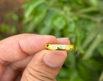 Anillo de plata de ley con circonitas cúbicas hecho a mano: anillo apilable sencillo