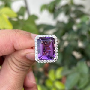 Amethyst Engagement Ring- Cocktail Ring- Filigree Ring- Gemstone Ring- Amethyst Rings For Women- Emerald Cut Amethyst Ring- Large Stone Ring