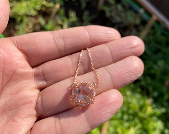 Rose Gold Morganite Pendant Necklace – Bridal Jewelry, Simulated Diamonds